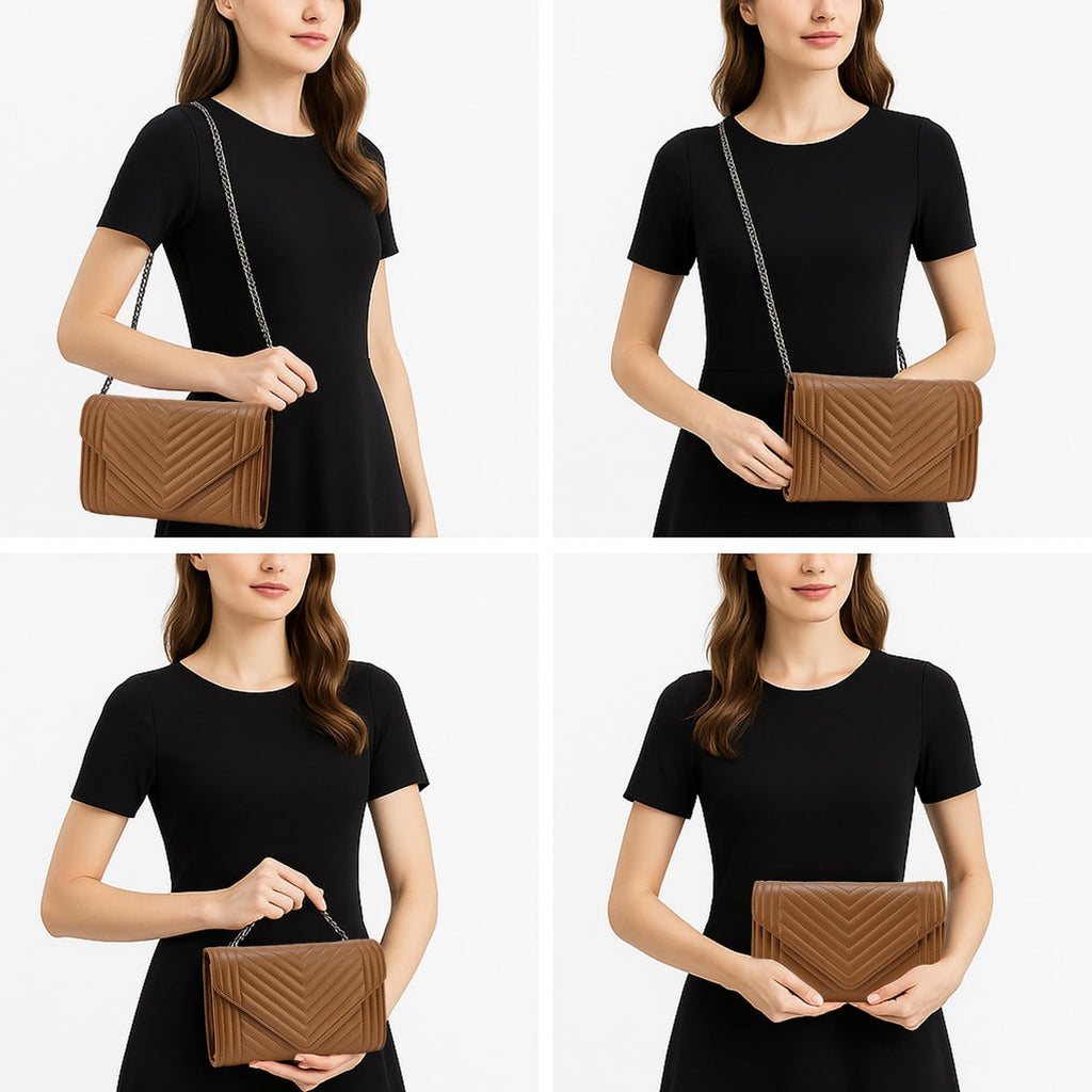 Small Leather Quilted Crossbody Bag with Chain Strap V82973