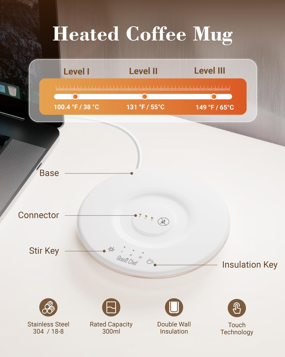 Self-Heating 10oz Temperature Controlled Coffee Mug with Dripper S700