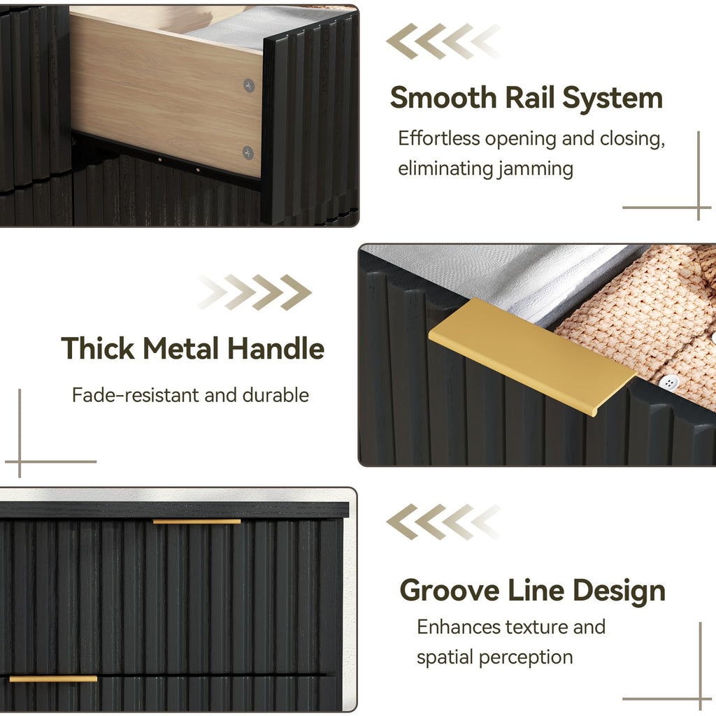 Black 8 Drawer Fluted Wood Dresser with Power Outlet D72455