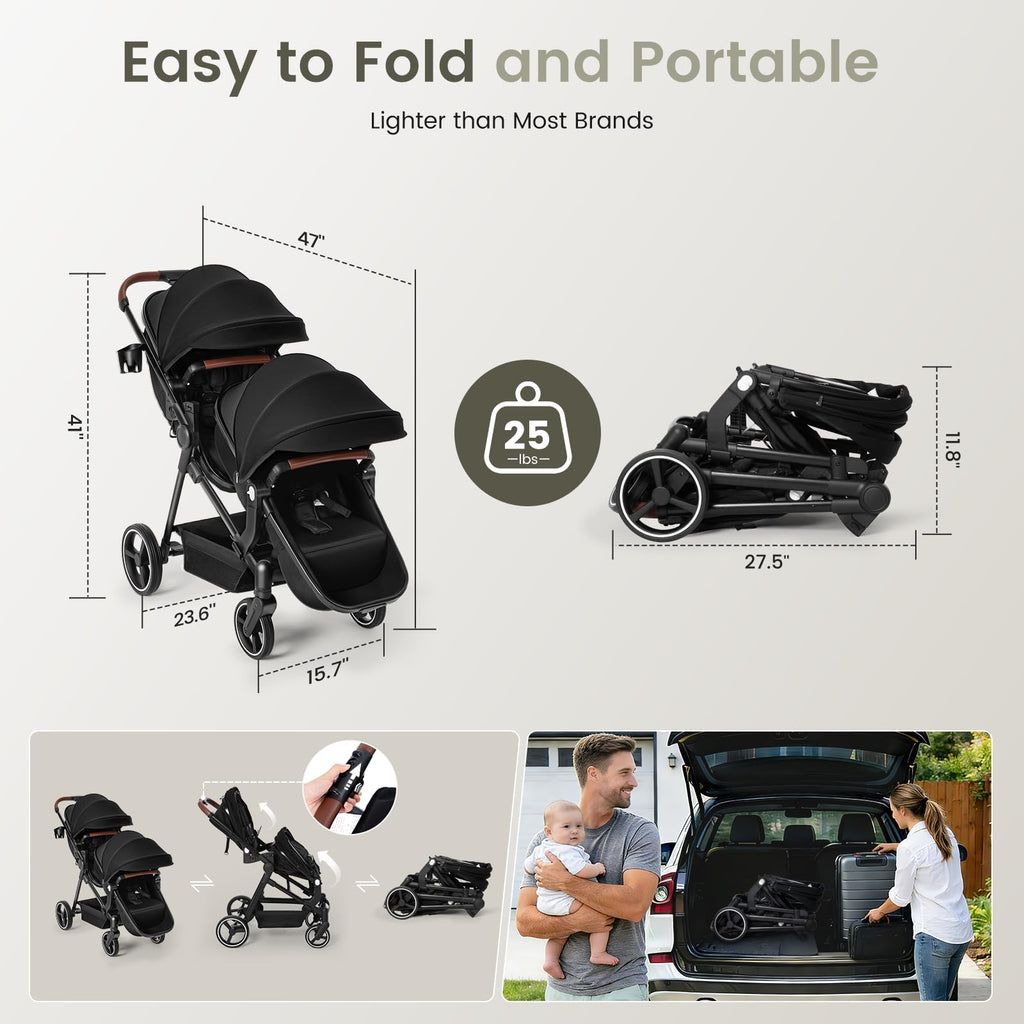 Foldable Tandem Double Stroller with Storage Basket X4172