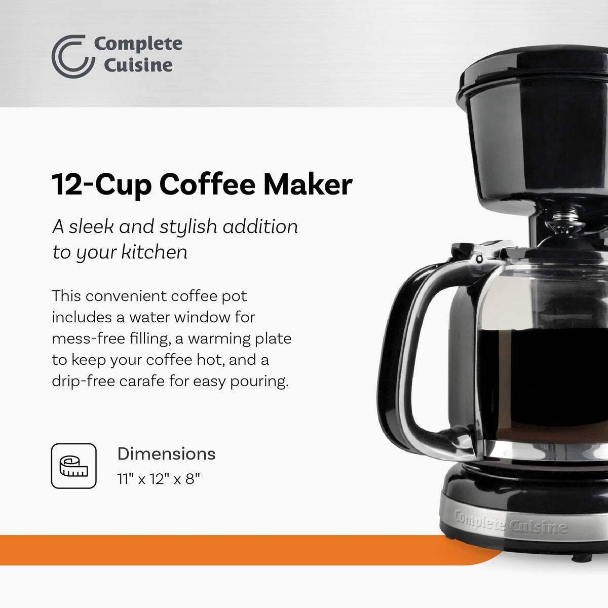 12-Cup Stainless-Steel Coffee Maker with Glass Carafe F620