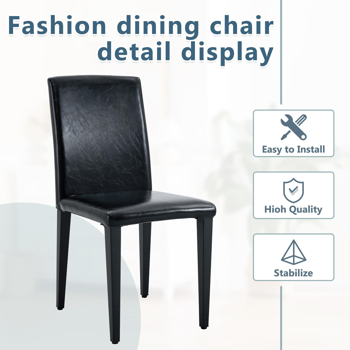 Black PU Leather Upholstered Dining Chairs Set of 2 with Metal Legs S2358