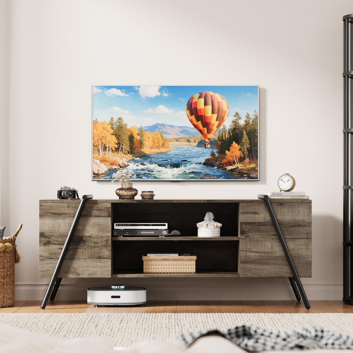 55.12" Weathered Oak Wooden TV Stand J688