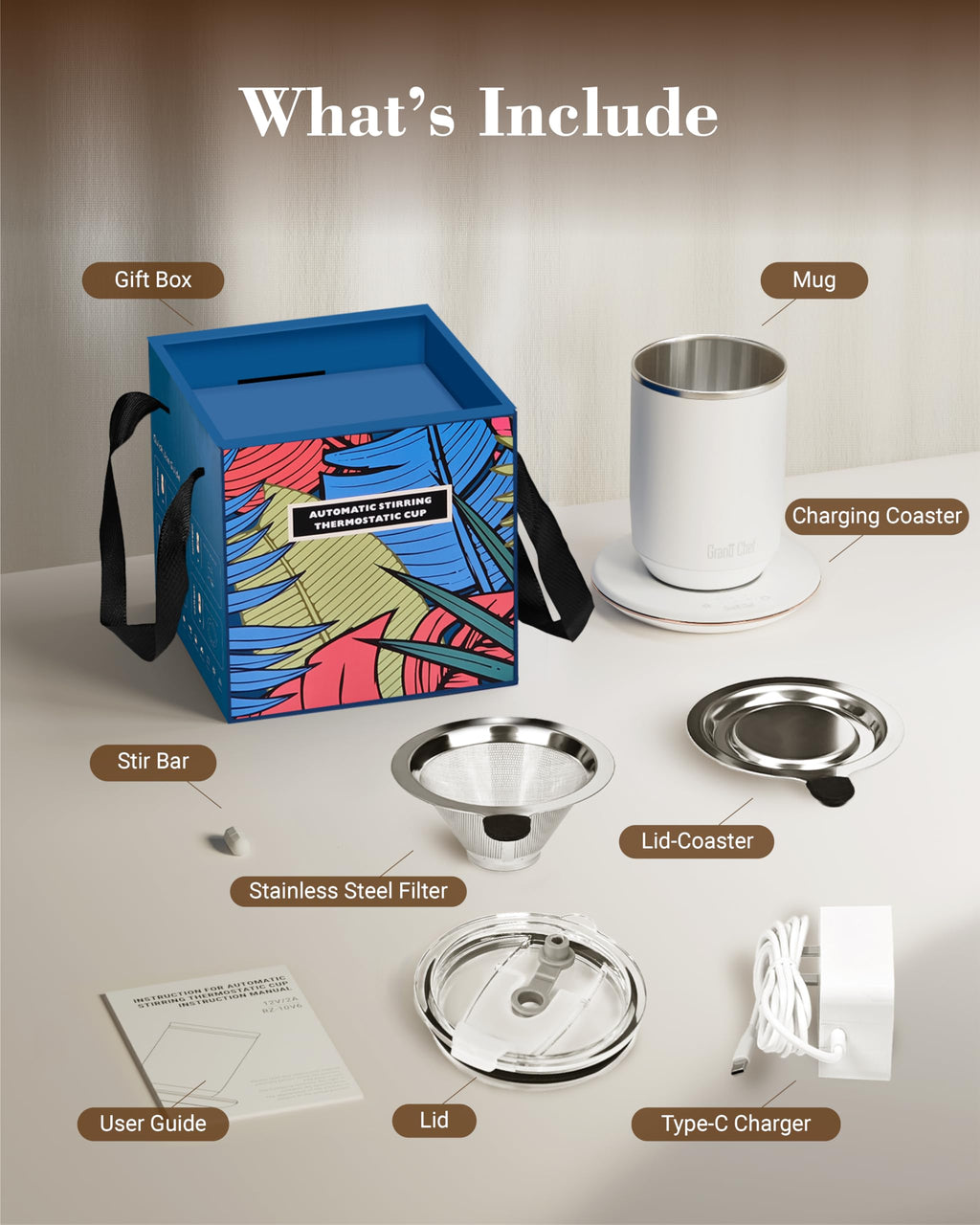 Self-Heating 10oz Temperature Controlled Coffee Mug with Dripper S700