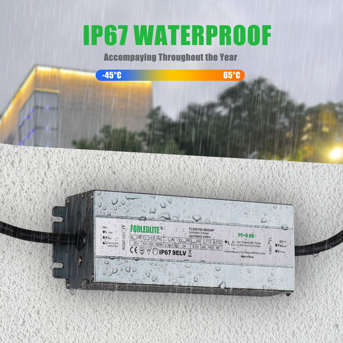100~265V AC to DC 24V 200W IP67 Waterproof LED Power Supply Transformer H51900