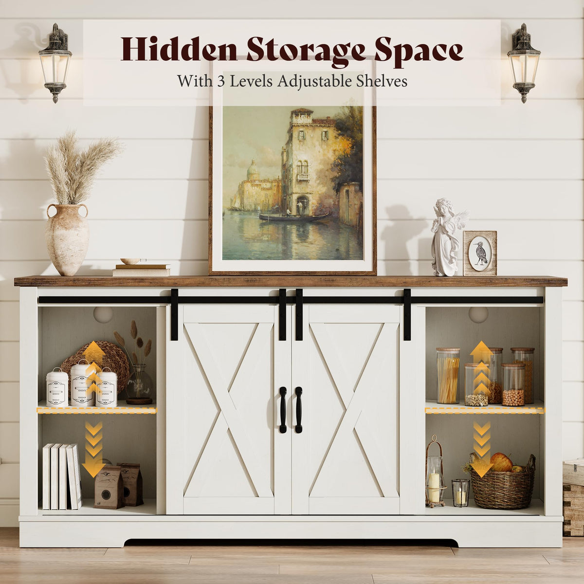 Fireplace TV Stand with Sliding Barn Door T88770