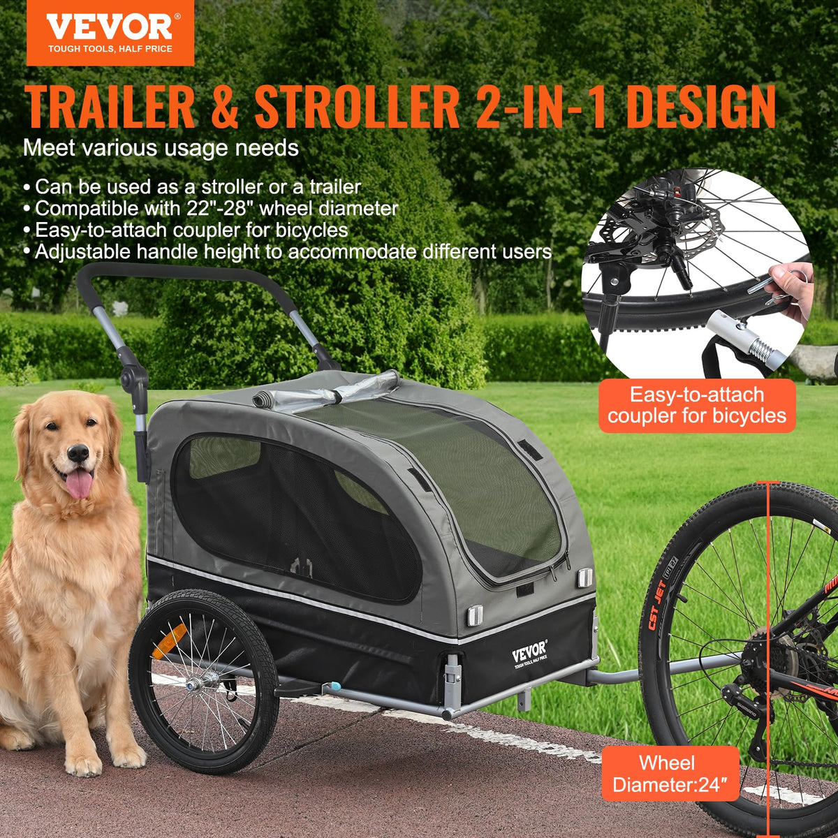 Dog Bike Trailer 2-in-1 Pet Stroller Bicycle Carrier U224