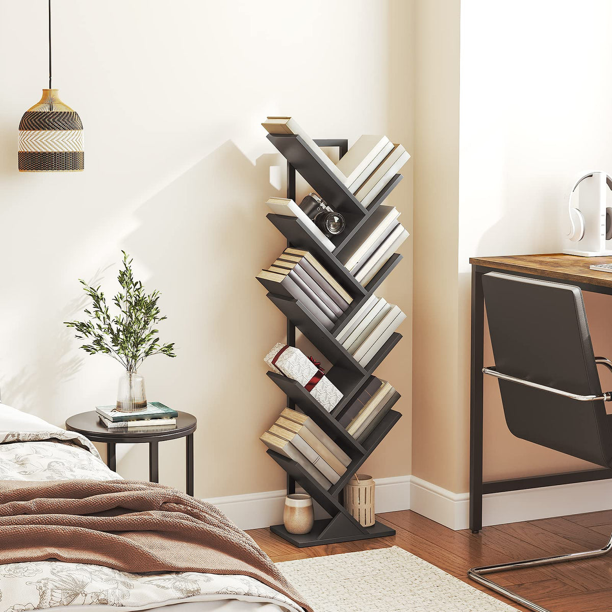 Black 9-Tier Wood Tree Bookshelf N81036