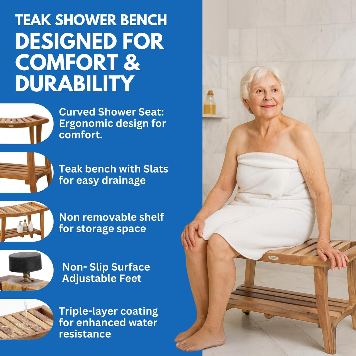 30-Inch Teak Shower Bench with Shelf C51194