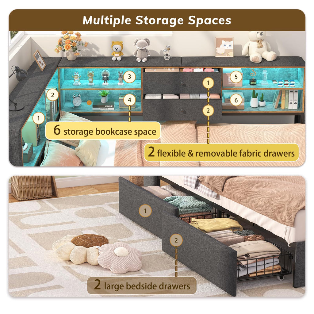 Twin Corner Bed Frame with Storage Drawers V6301