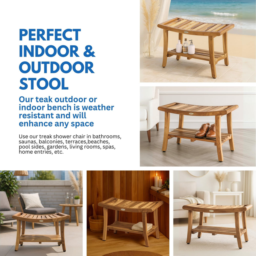 30-Inch Teak Shower Bench with Shelf C51194