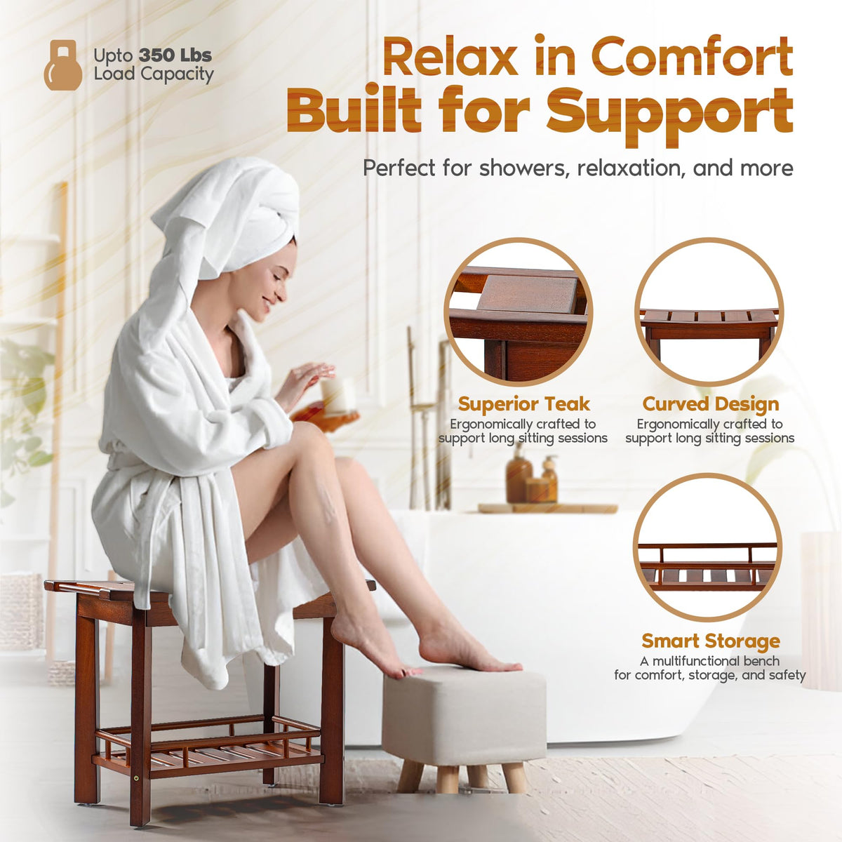 21" Teak Shower Bench with Storage Shelf A9021