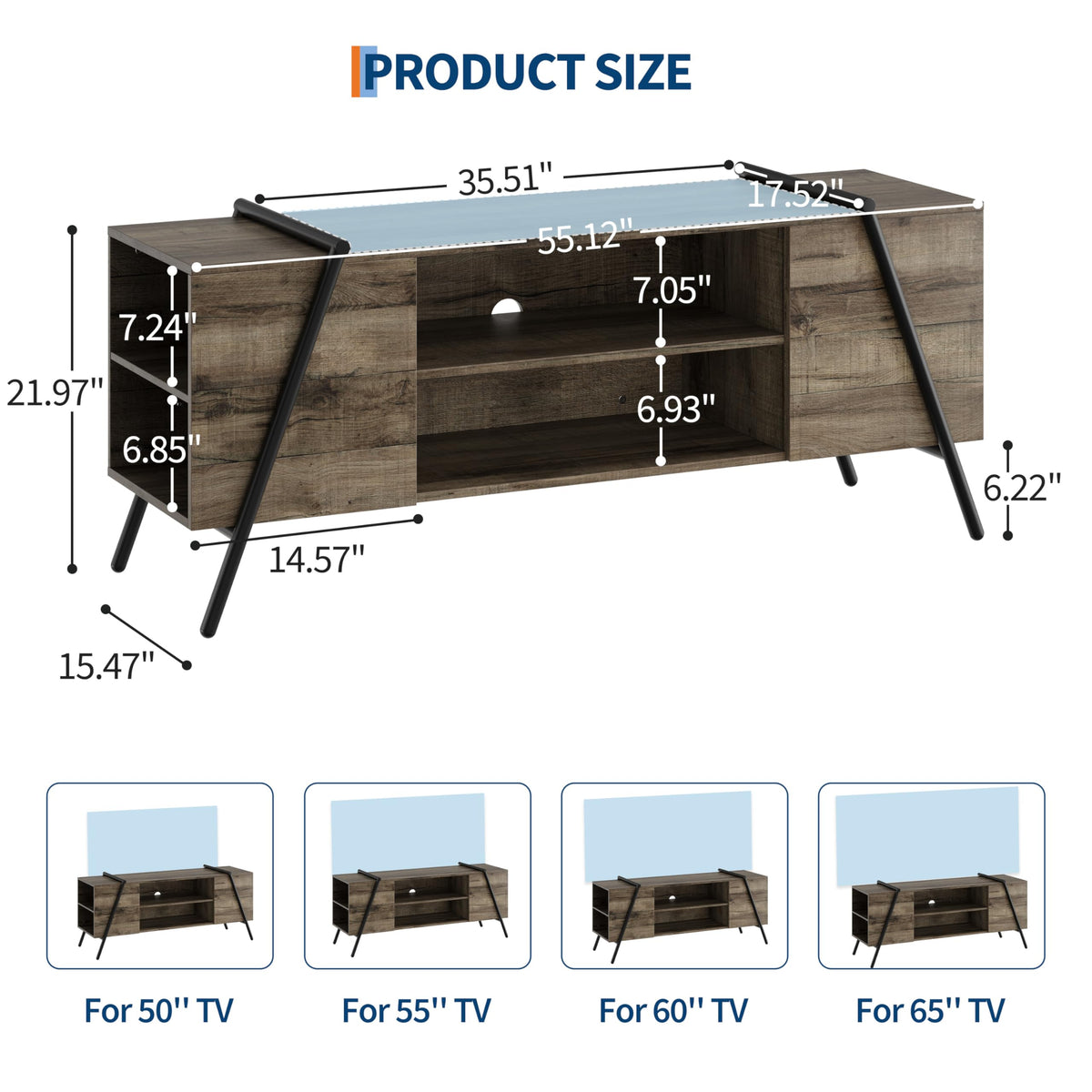 55.12" Weathered Oak Wooden TV Stand J688