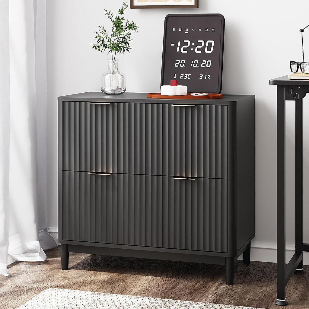 Black 2 Drawer Wood File Cabinet Q90454