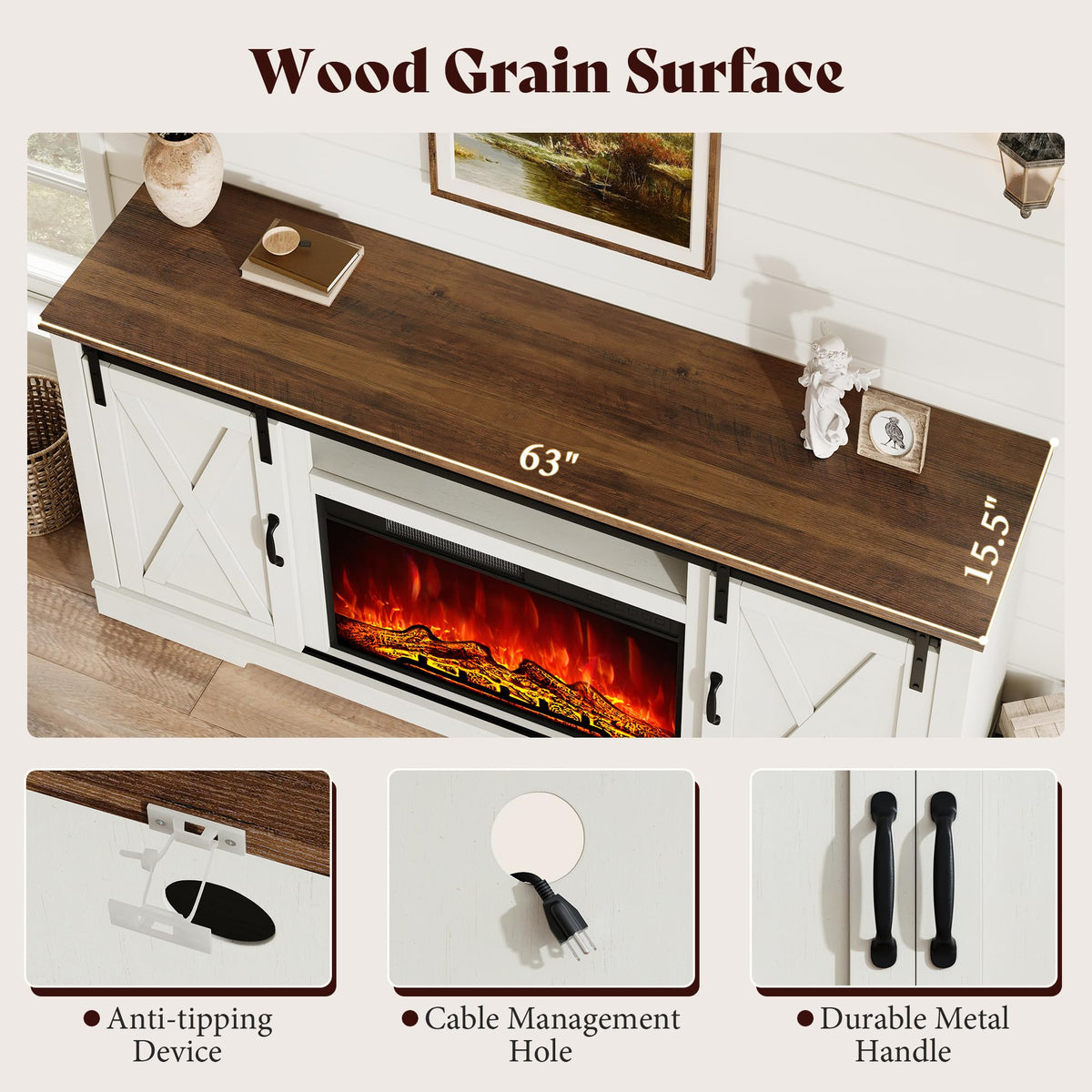 Fireplace TV Stand with Sliding Barn Door T88770