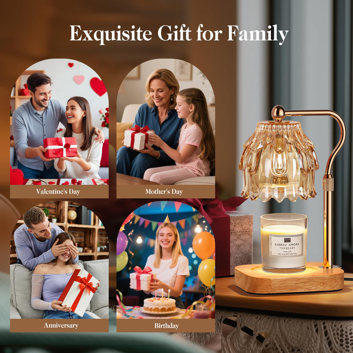 Candle Warmer Lamp with Timer Dimmer Adjustable Height Glass R429
