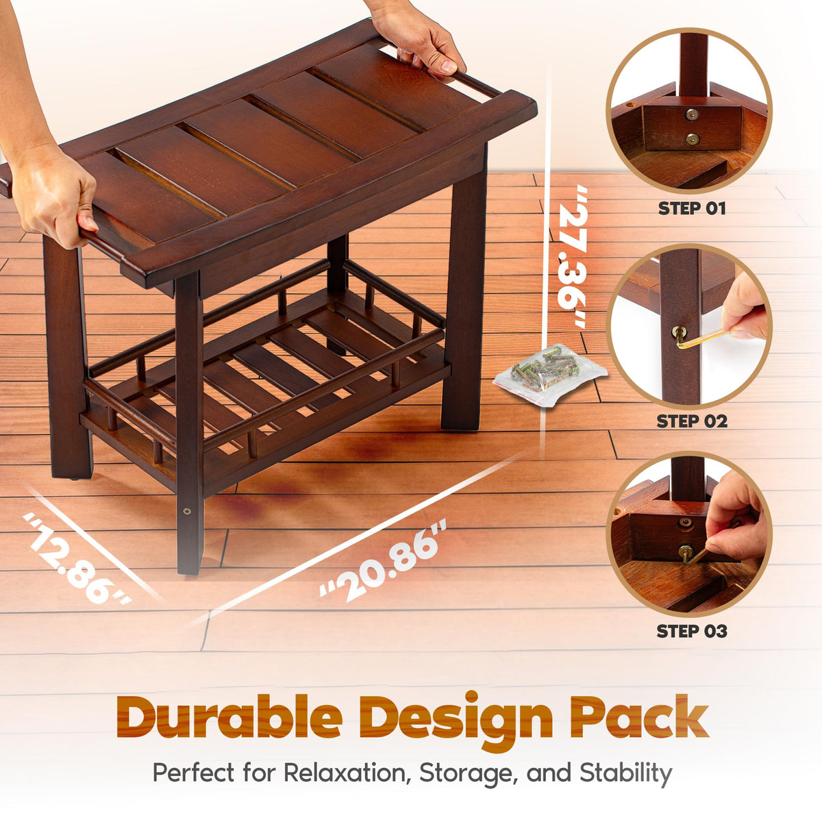 21" Teak Shower Bench with Storage Shelf A9021