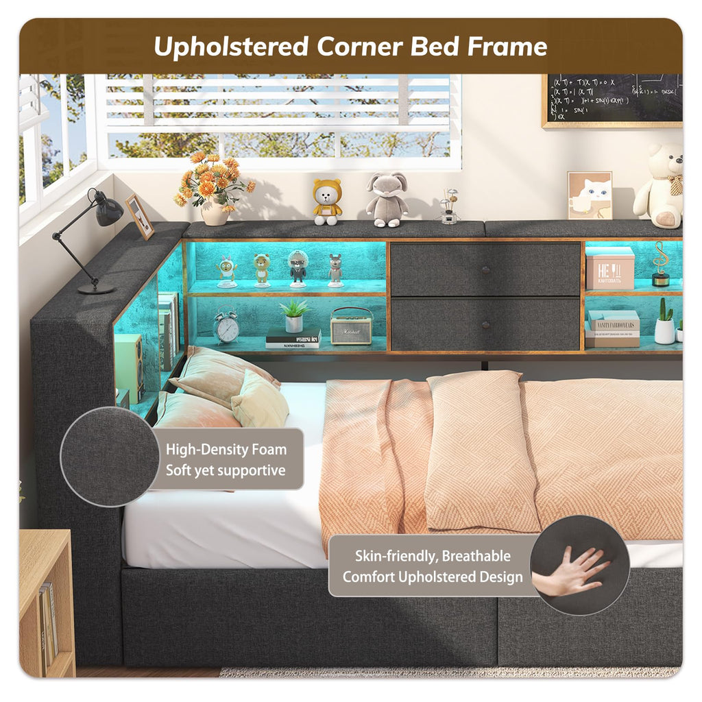 Twin Corner Bed Frame with Storage Drawers V6301