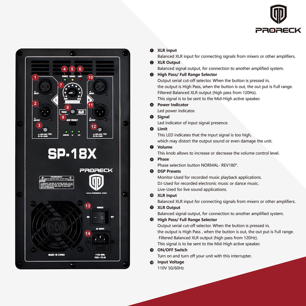18 inch 3000W Powered PA DJ Subwoofer with Class-D Amplifier, Black O181