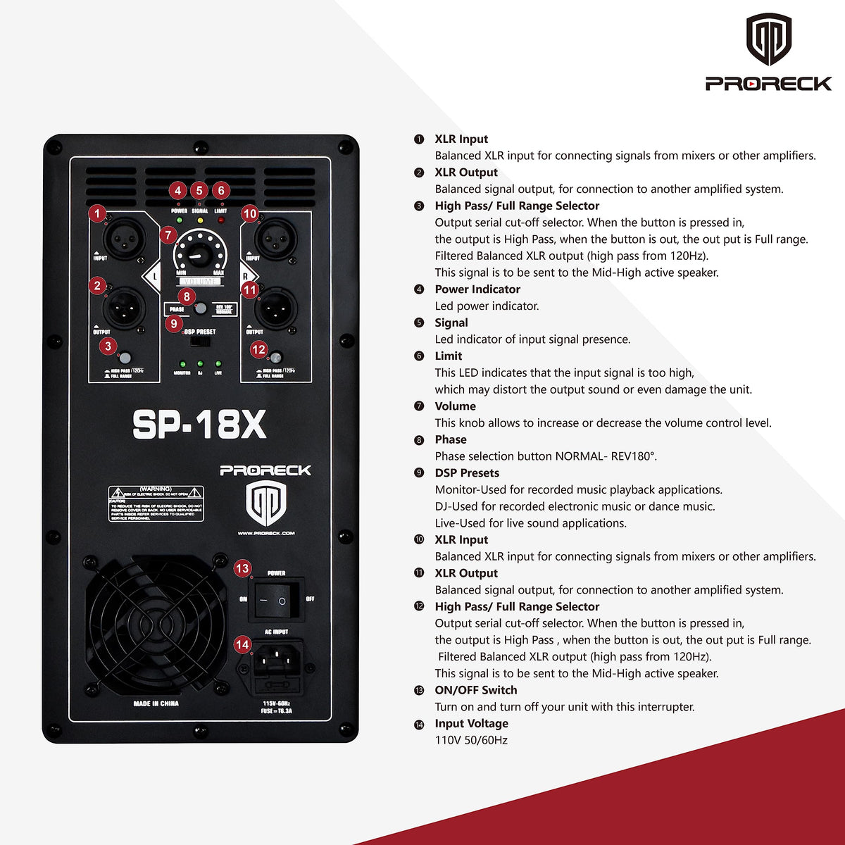 18 inch 3000W Powered PA DJ Subwoofer with Class-D Amplifier, Black O181