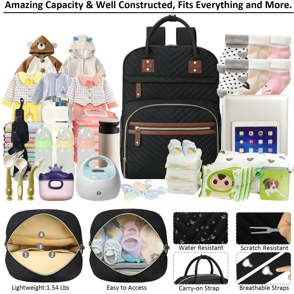 Diaper Bag Backpack with Insulated Pockets Black E532310