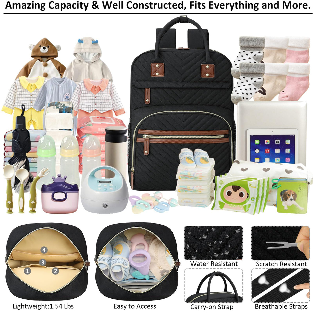 Diaper Bag Backpack with Insulated Pockets Black E532310