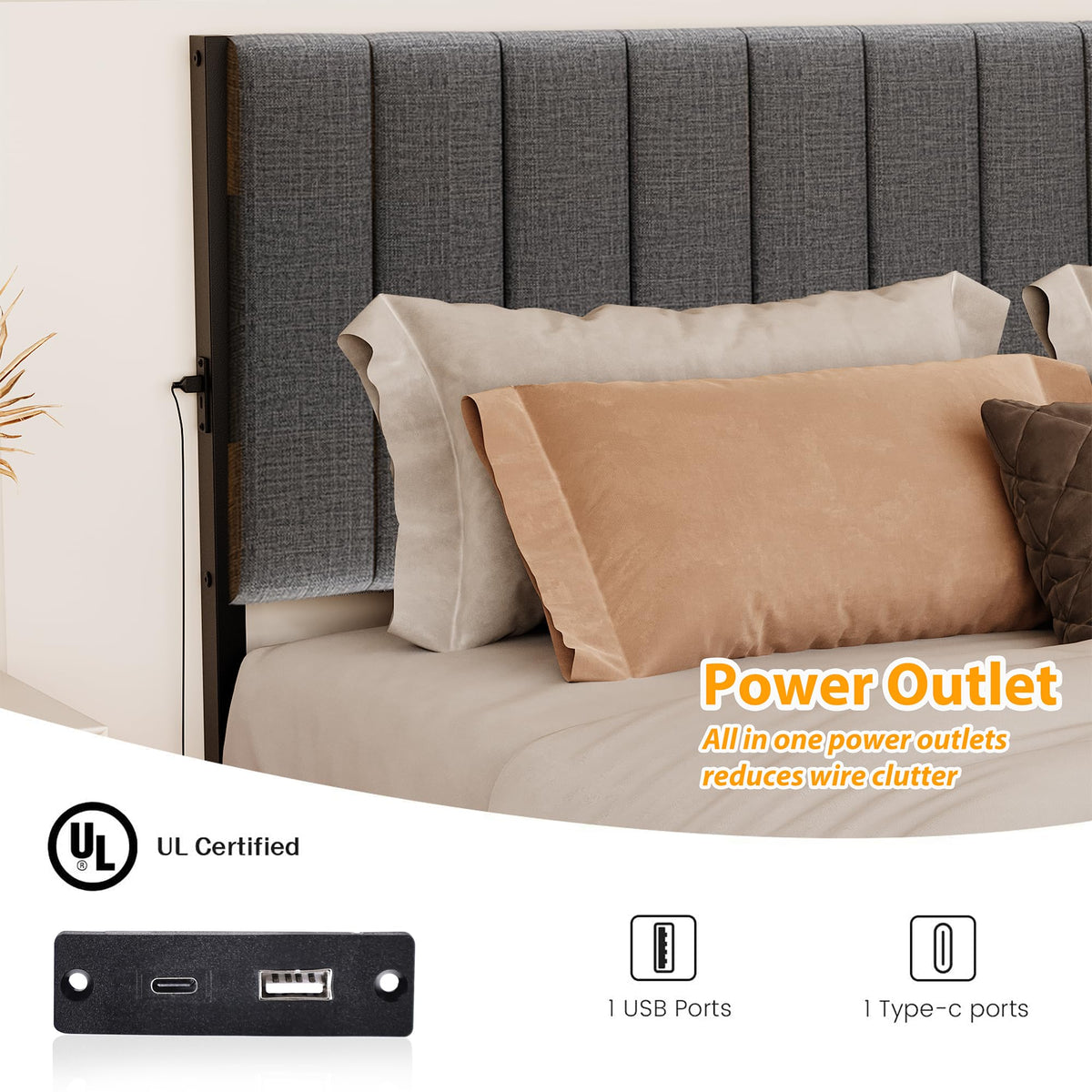 Full Size Metal Platform Bed Frame with LED Lights and Charging Port Q241742