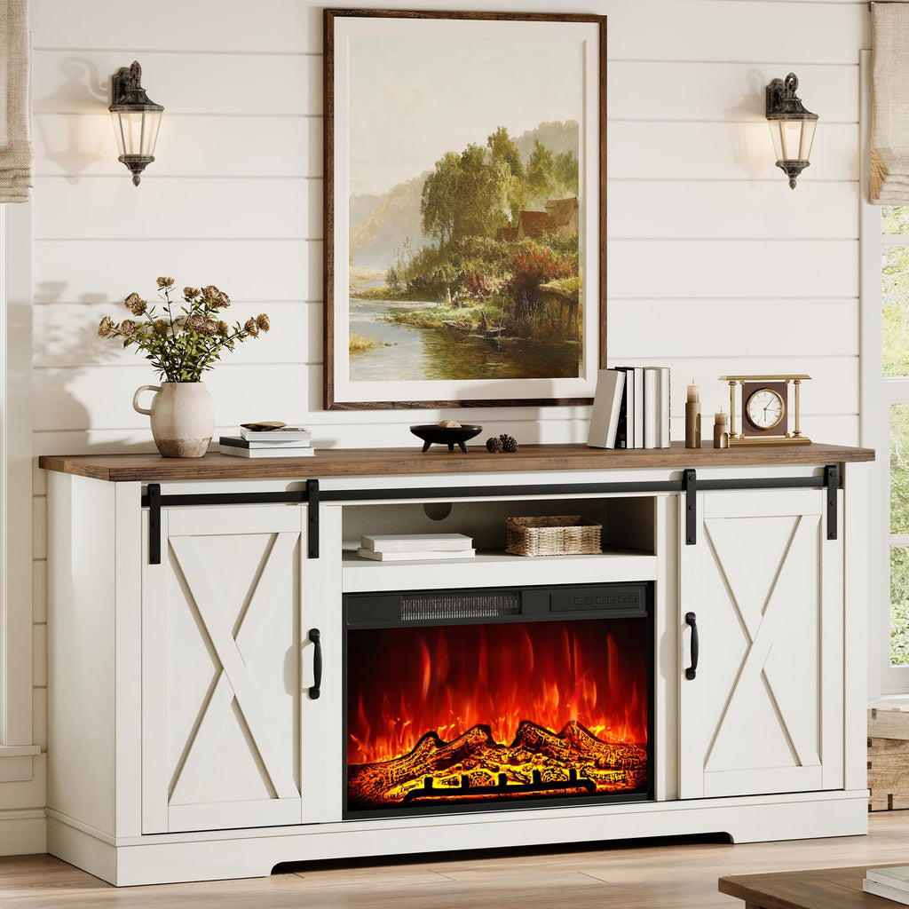 Fireplace TV Stand with Sliding Barn Door T88770