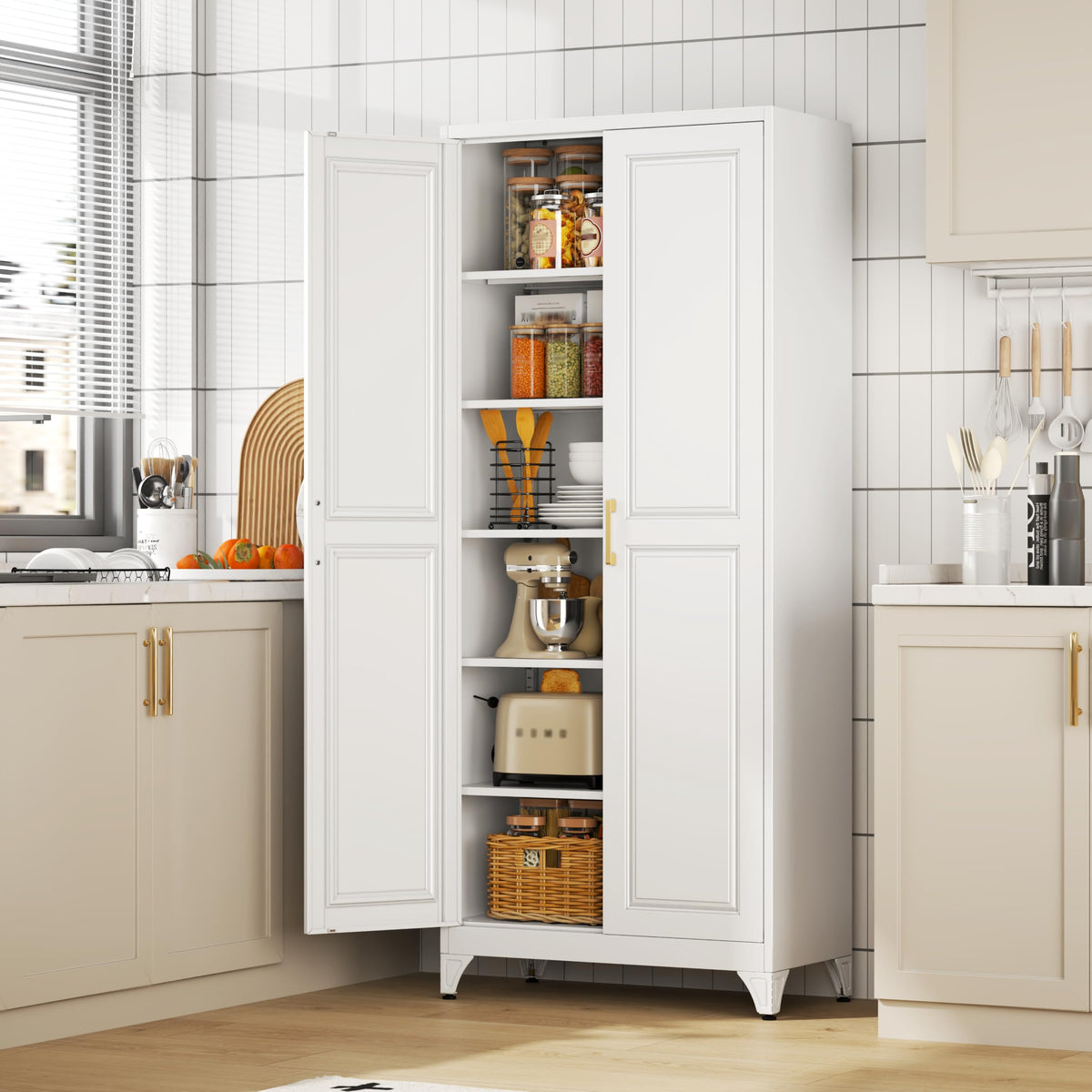 75" Kitchen Pantry Cabinet with Doors and Shelves P23098