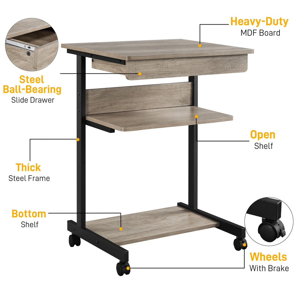 Gray 3-Tier Rolling Cart with Drawer L815337