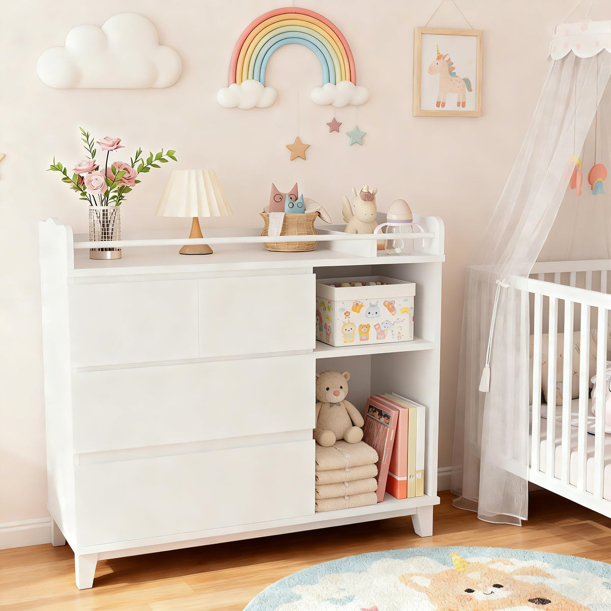 White Baby Changing Table with 4 Drawers P6765