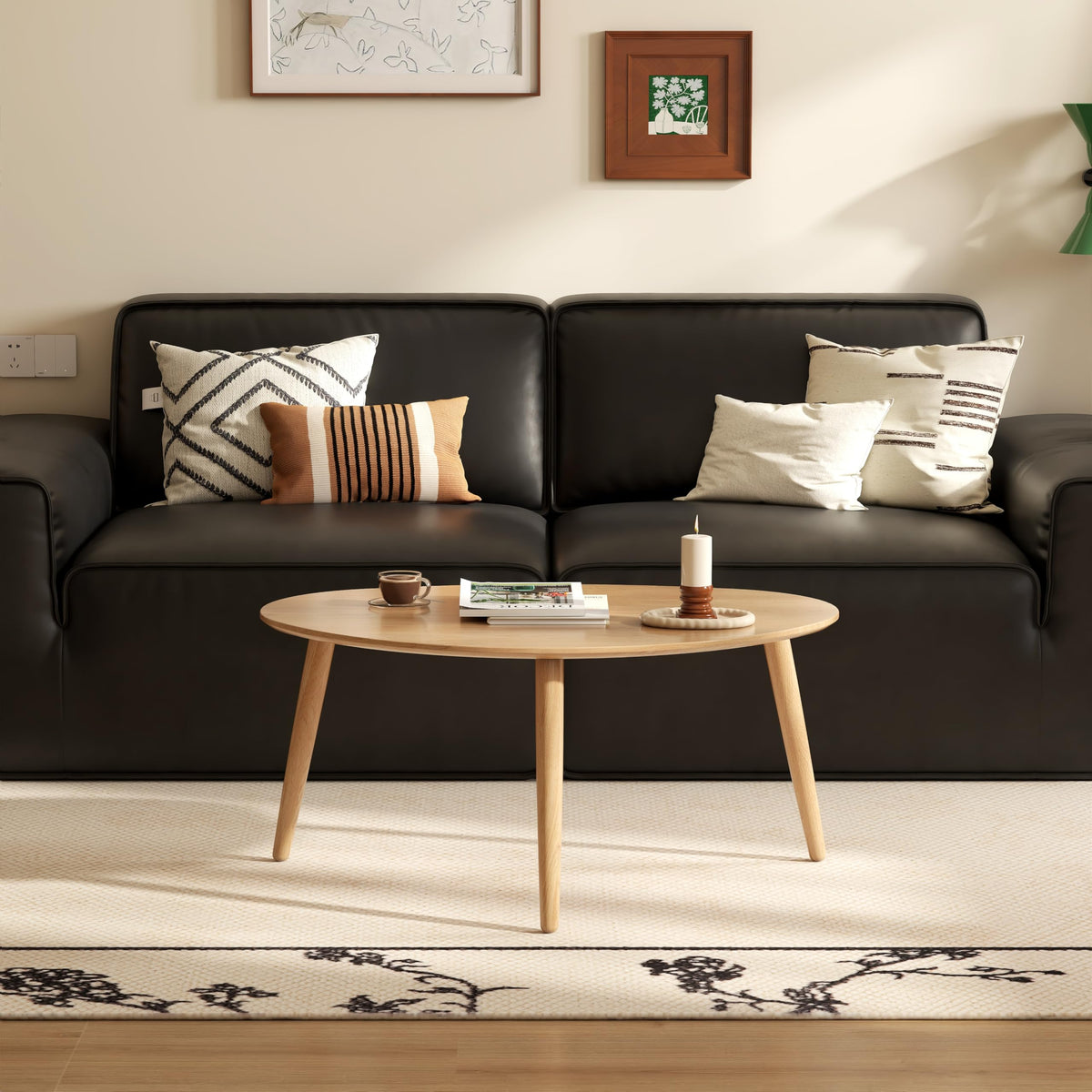 Oval Solid Oak Wood Coffee Table Y414868