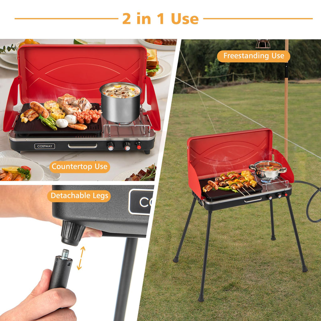 2-Burner Portable Propane Gas Grill with Removable Legs E98538
