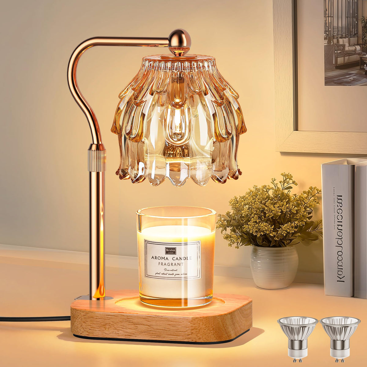 Candle Warmer Lamp with Timer Dimmer Adjustable Height Glass R429