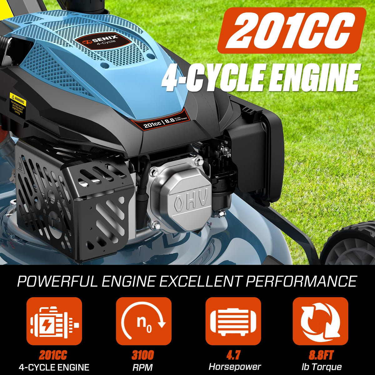 22" 3-in-1 Self Propelled Gas Lawn Mower C8703
