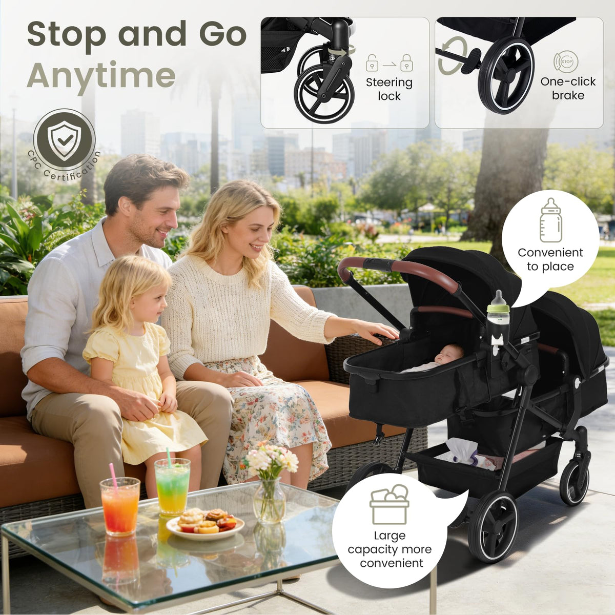 Foldable Tandem Double Stroller with Storage Basket X4172
