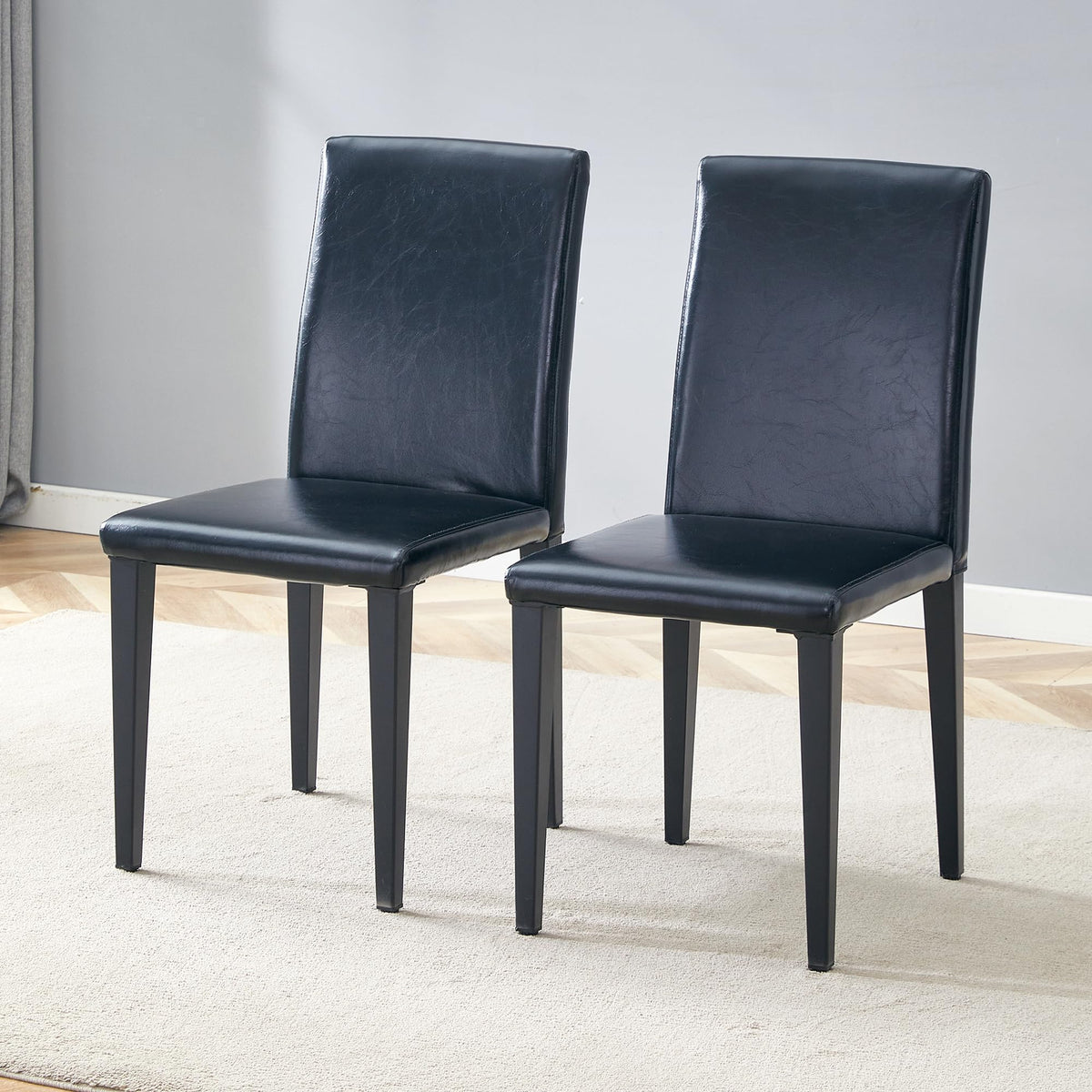 Black PU Leather Upholstered Dining Chairs Set of 2 with Metal Legs S2358