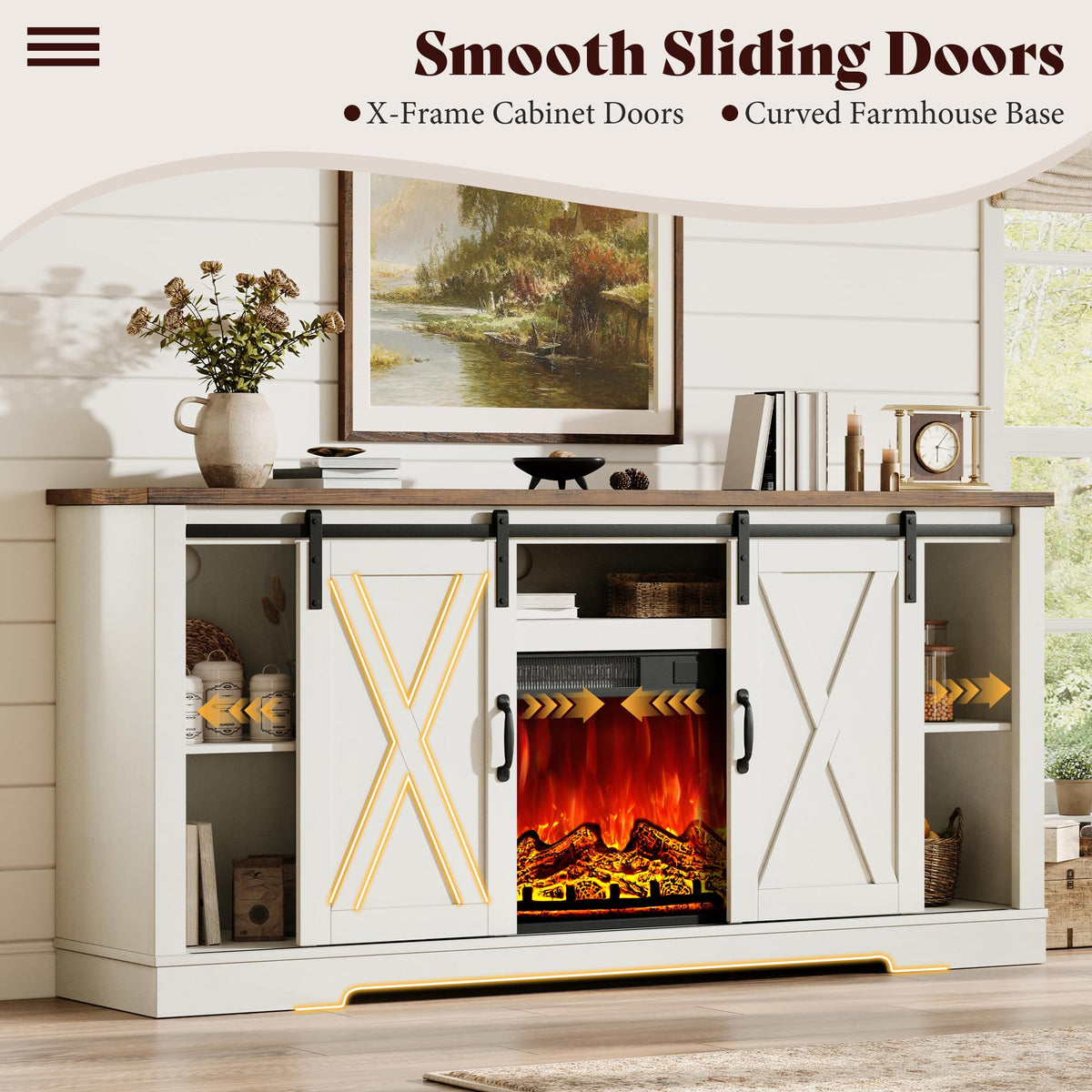 Fireplace TV Stand with Sliding Barn Door T88770