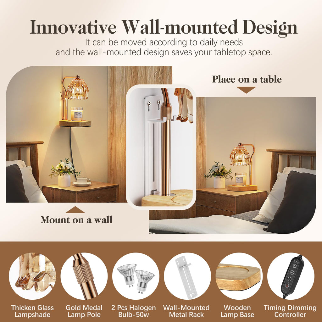 Candle Warmer Lamp with Timer Dimmer Adjustable Height Glass R429