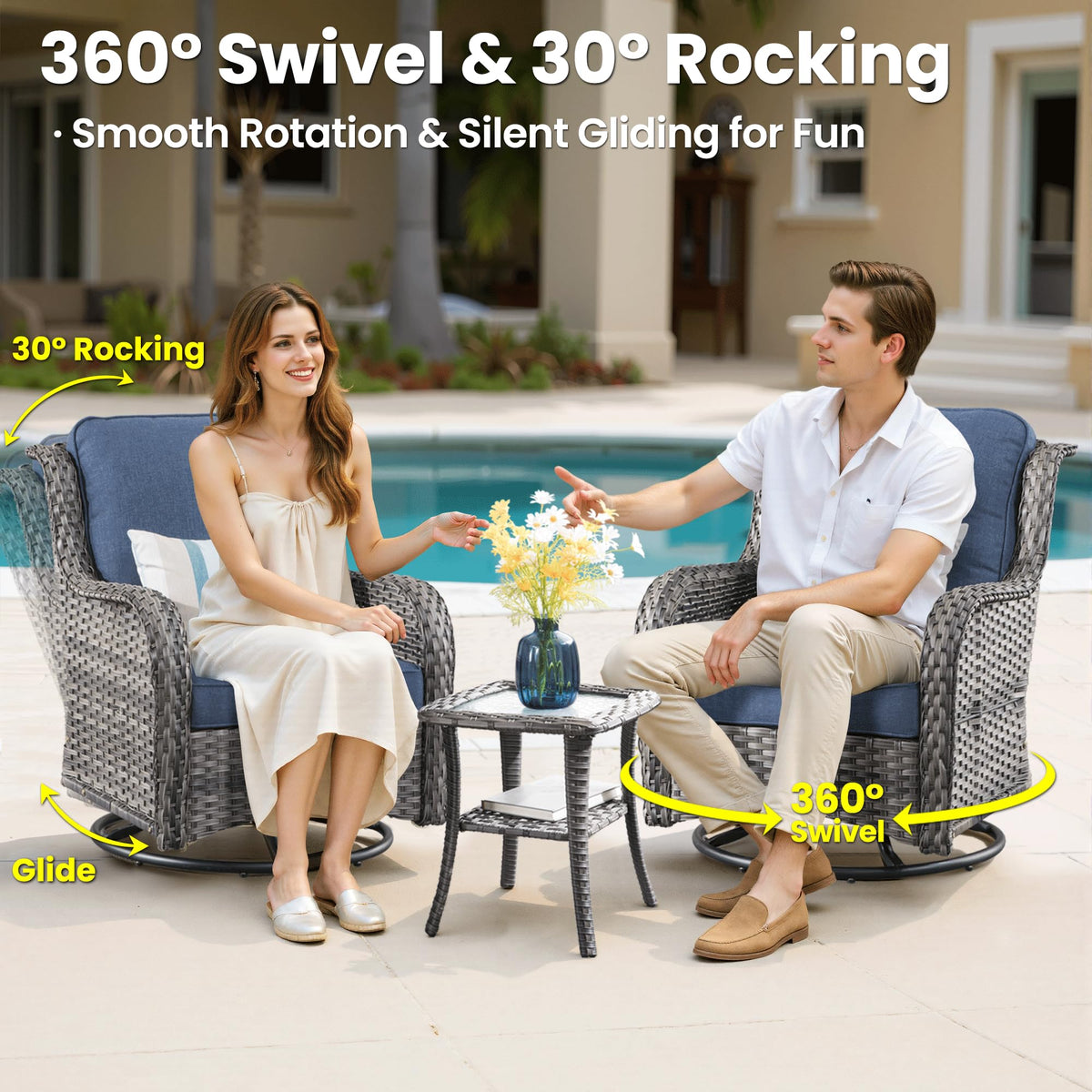 5-Piece Outdoor Wicker Sofa Set with Swivel Chairs M515
