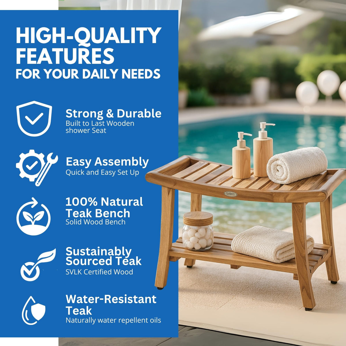 30-Inch Teak Shower Bench with Shelf C51194