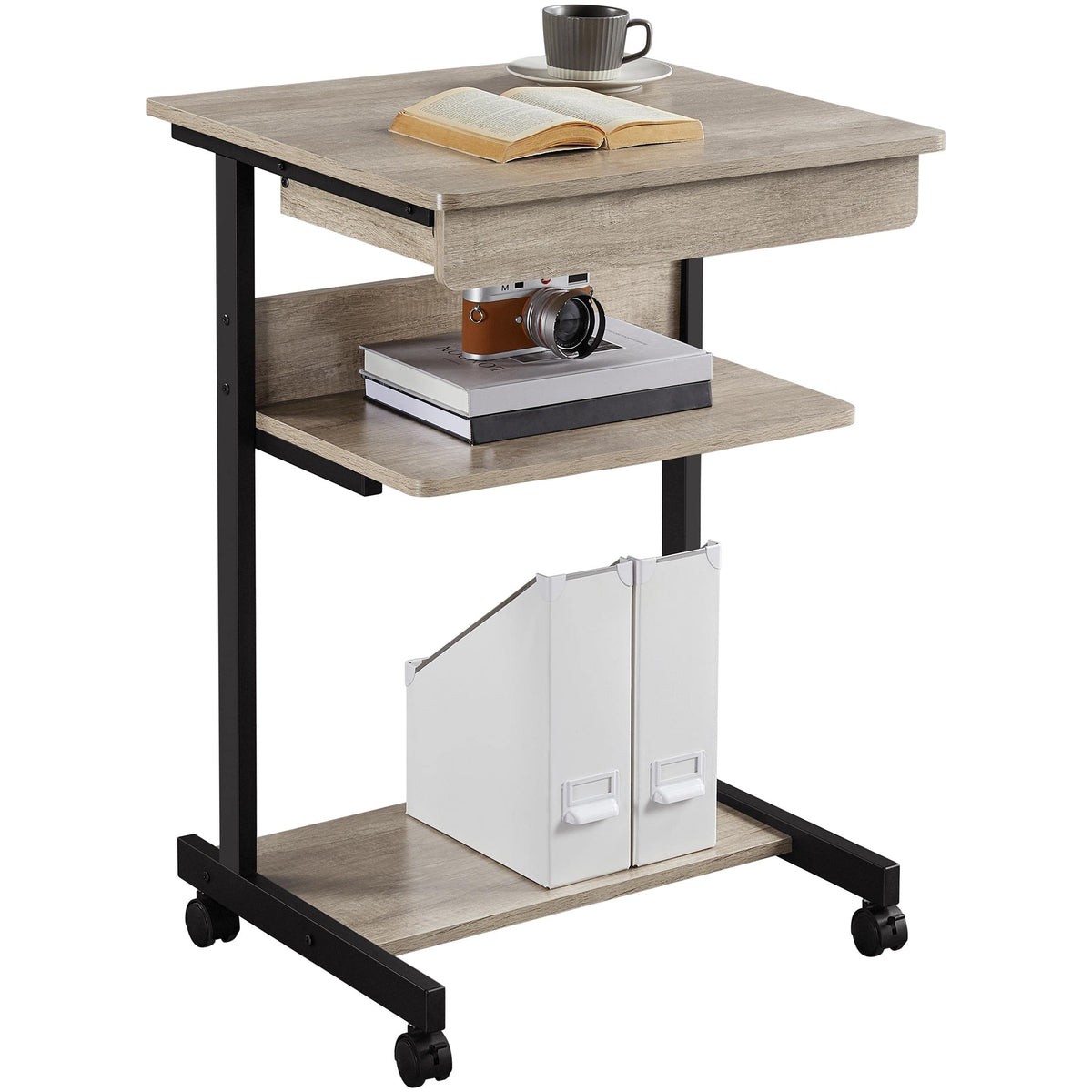 Gray 3-Tier Rolling Cart with Drawer L815337