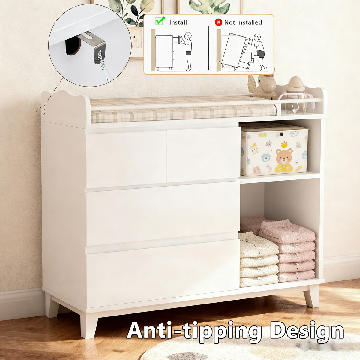 White Baby Changing Table with 4 Drawers P6765