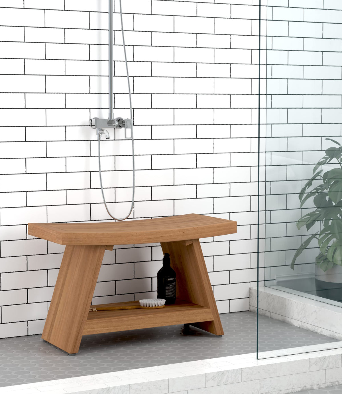 30" Teak Shower Bench with Shelf S8382