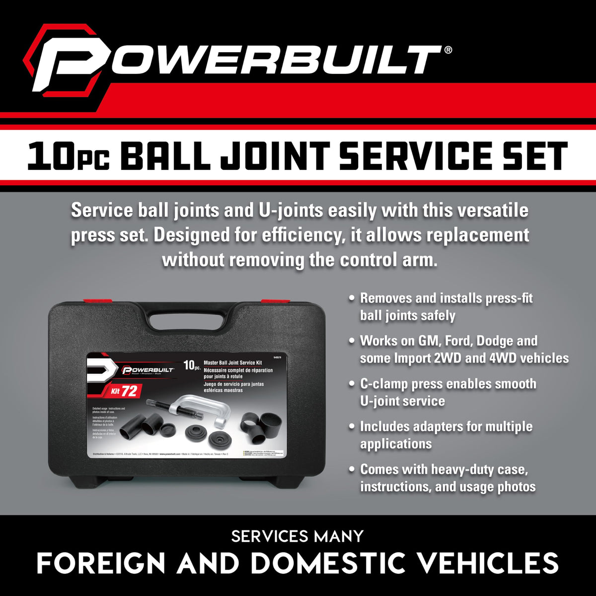 10 Piece Ball Joint Service Tool Kit with Storage Case Q242