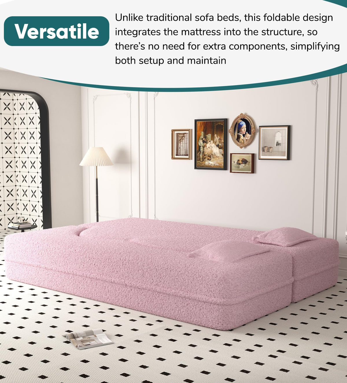 78" Full Size Pink Folding Sofa Bed L7143