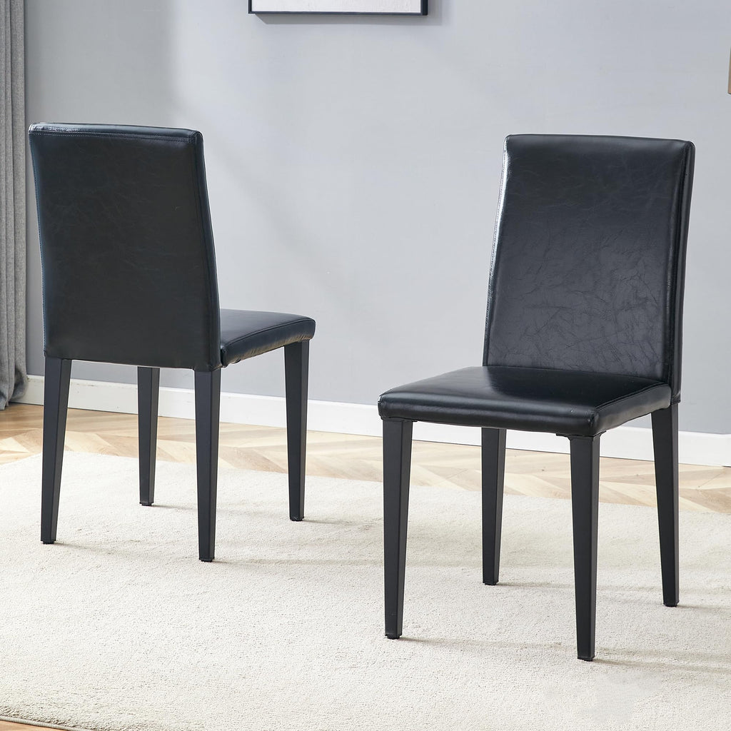 Black PU Leather Upholstered Dining Chairs Set of 2 with Metal Legs S2358