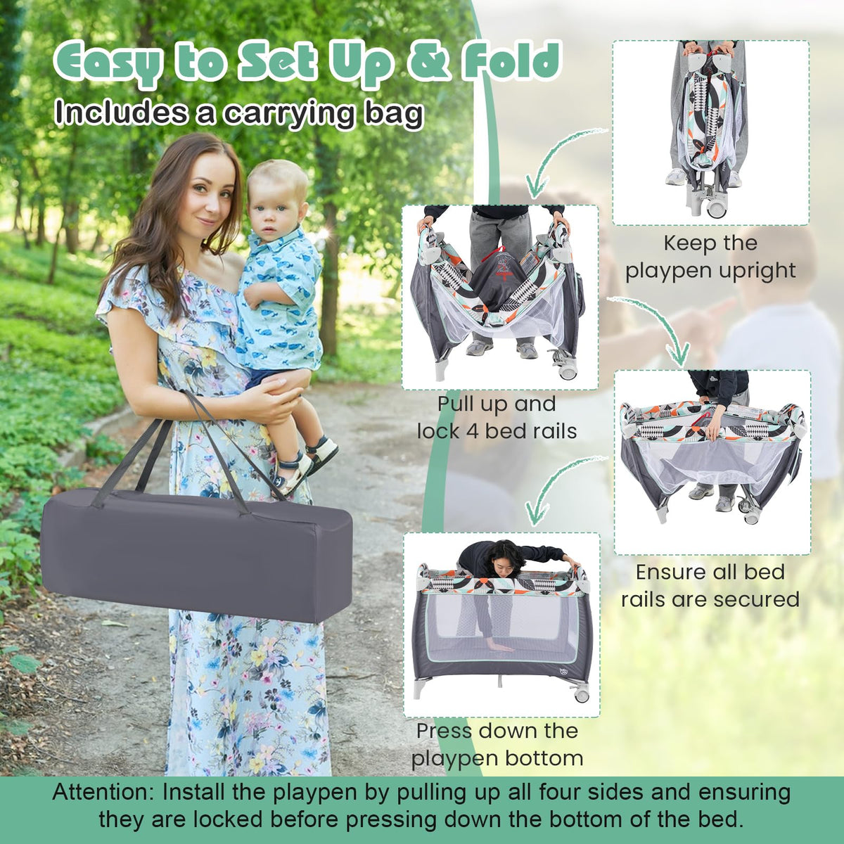 4 in 1 Pack and Play Portable Baby Playard with Bassinet Z269619