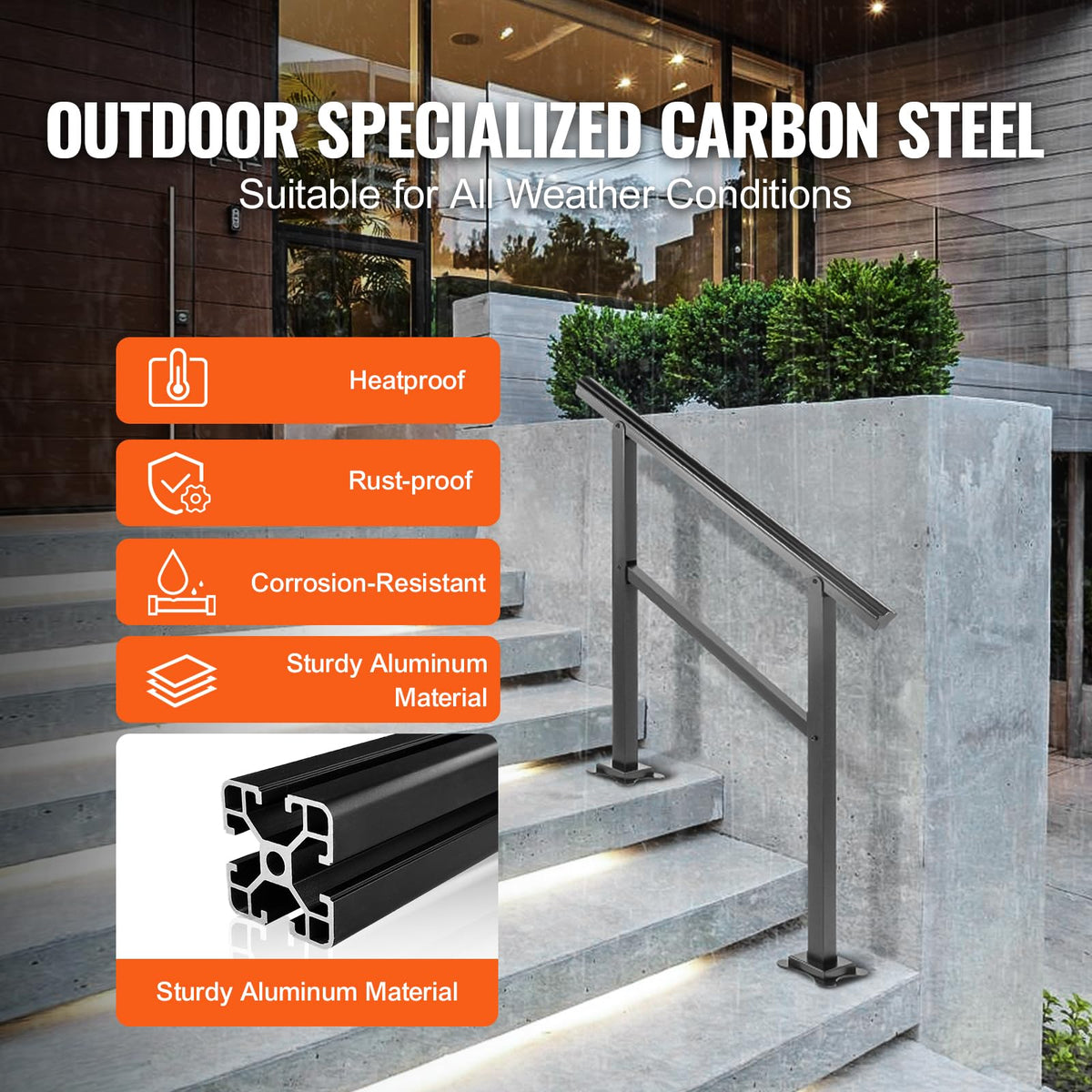 Aluminum Outdoor Stair Handrail 36 x 35 for 2-3 Steps B202