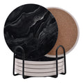 Black Marble Ceramic Coasters Set of 6 with Metal Stand Z17952
